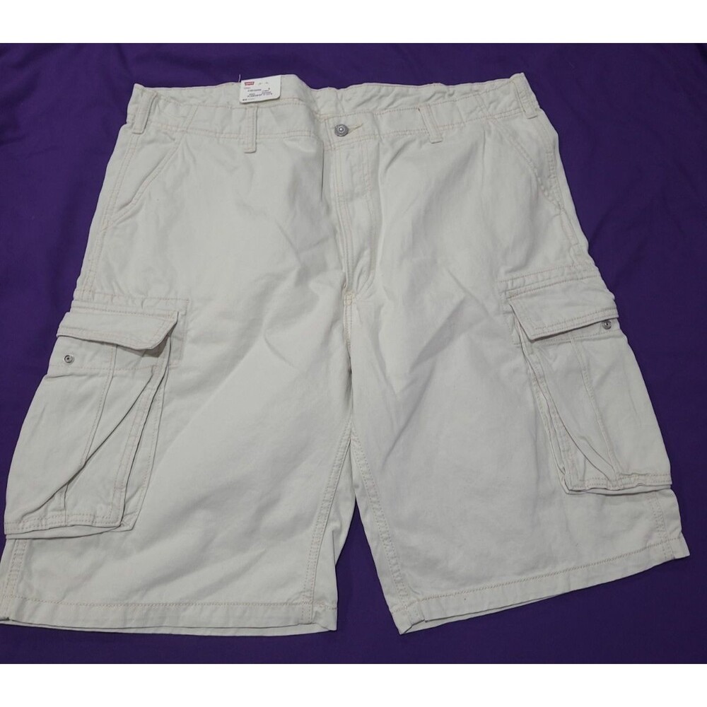 Levi's 505 Cargo Shorts Mens 40 Ivory Cotton Utility Multi-Pocket Relaxed Fit